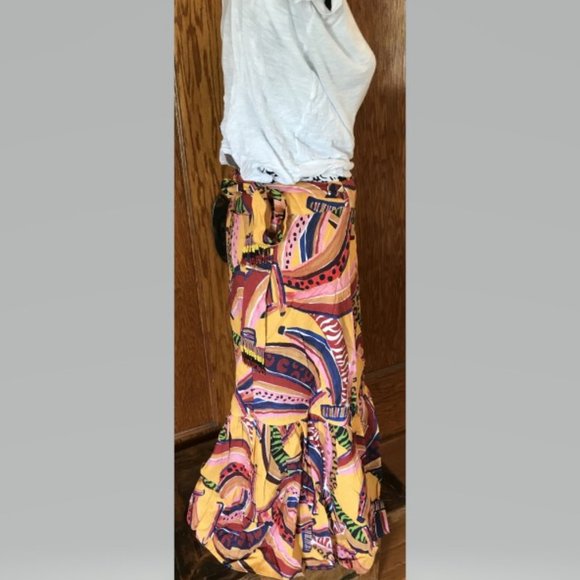 Farm Rio Banana Midi Wrap Skirt Yellow size L - Picture 4 of 11